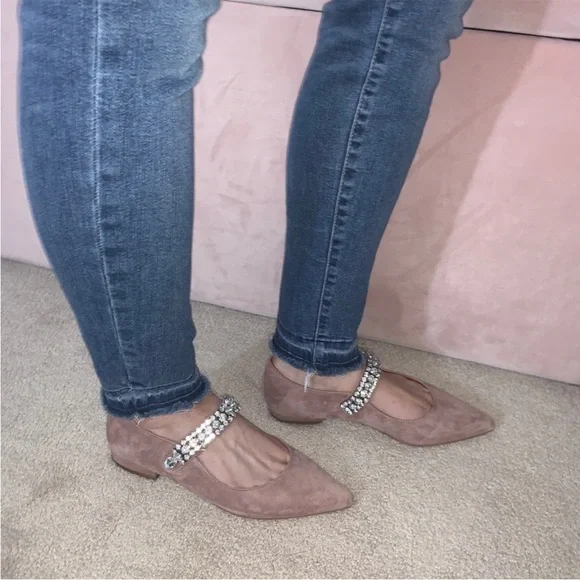 NWOT • Kurt Geiger “Kingly” Mauve Mary Jane Rhinestone Suede Flats • EU Size 37 - Picture 8 of 9